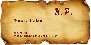 Mencs Petur névjegykártya